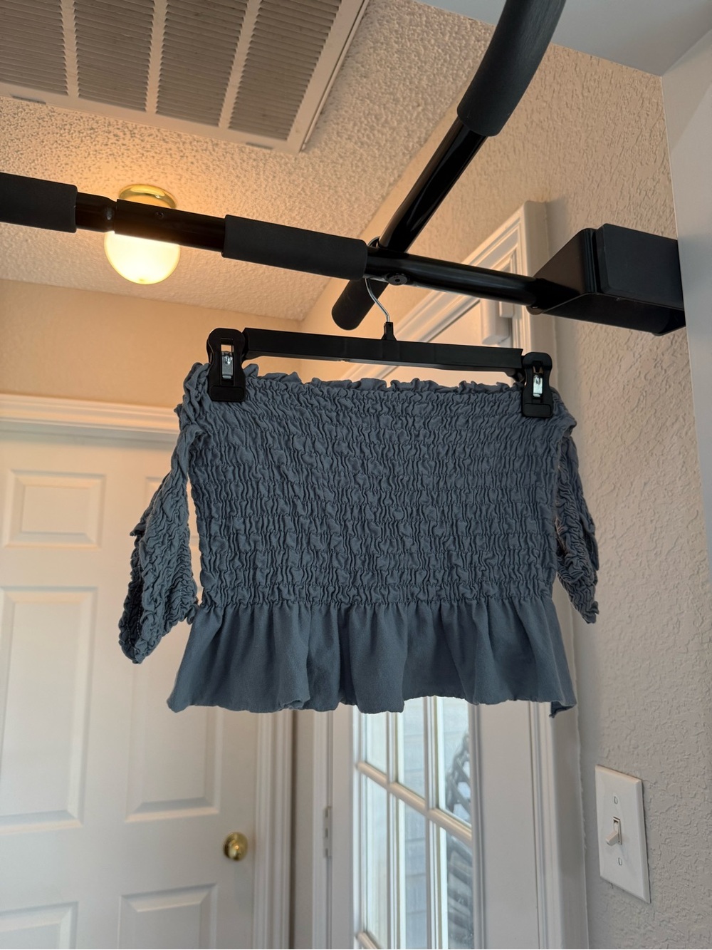 Truly Madly Deeply Slate Blue Smocked Mini Skirt with Ruffle Hem